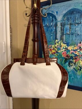 White and Brown Leather Shoulder Bag - Women Bags